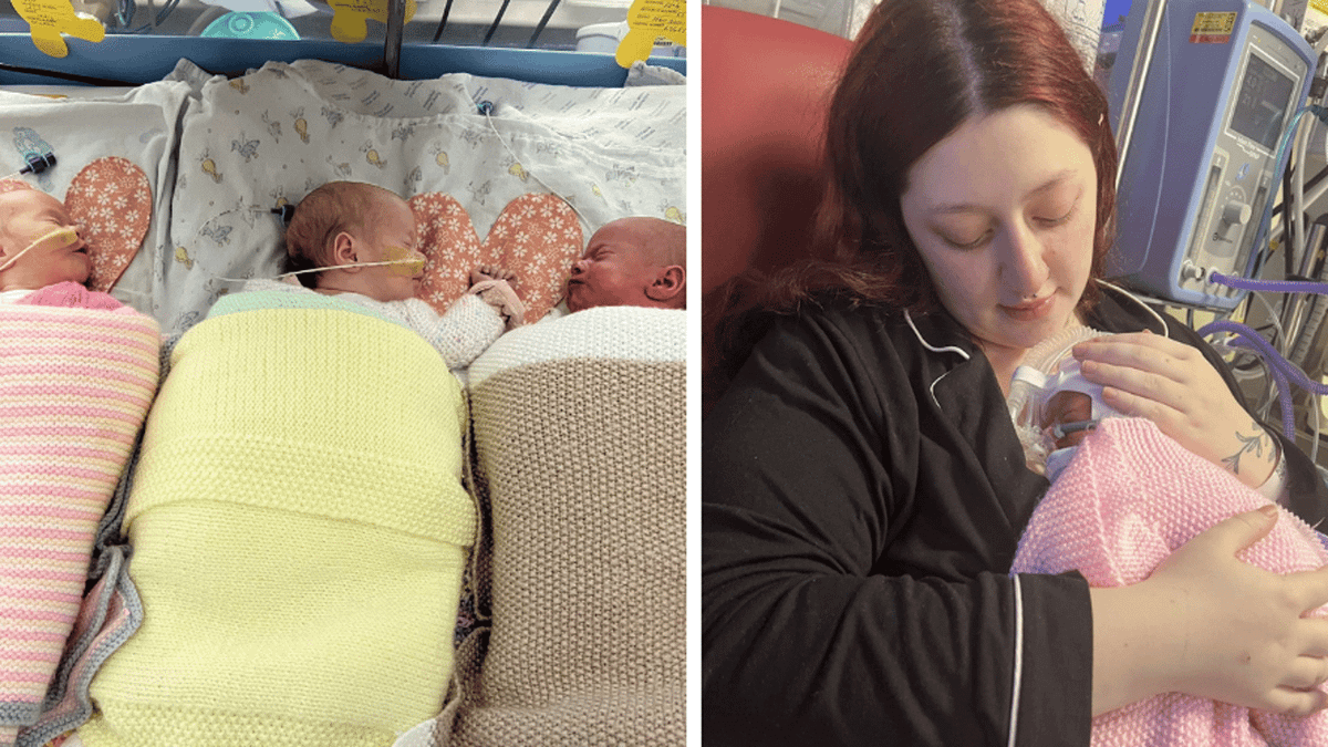 Triplet Rarity Mum gives birth to rare identical triplet girls after being told they'd ...
