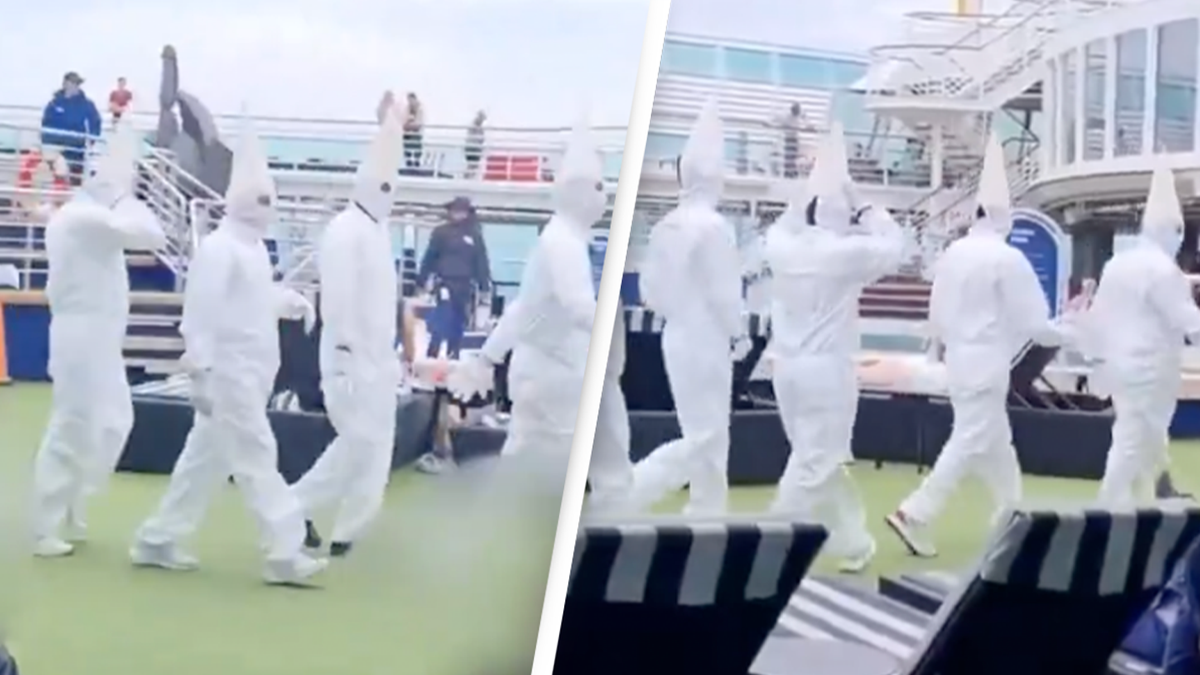 Cruise line issues apology and insists staff were dressed as 'upside-down snow cones' after likeness to KKK pointed out