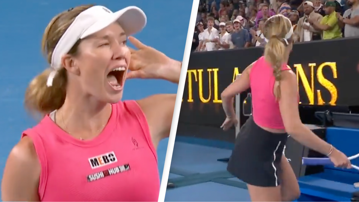 Crowd gasps in shock as tennis star mimes vulgar act in response to being booed