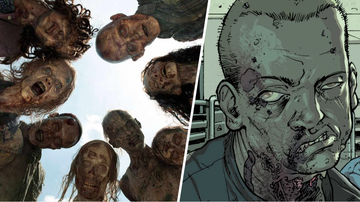 Penggemar The Walking Dead berolahraga di balik zombie di belakang zombie