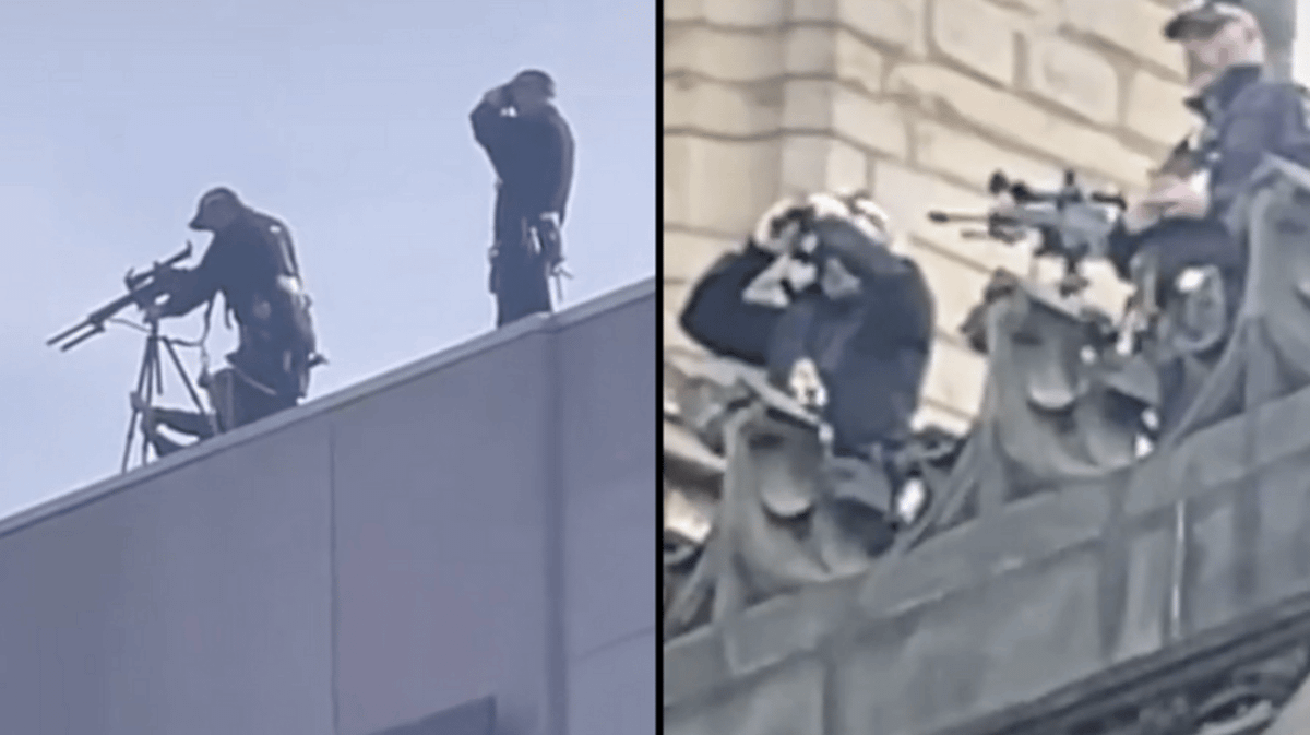 Snipers On Racks Snipers spotted on rooftops as Queen's coffin travels through the UK