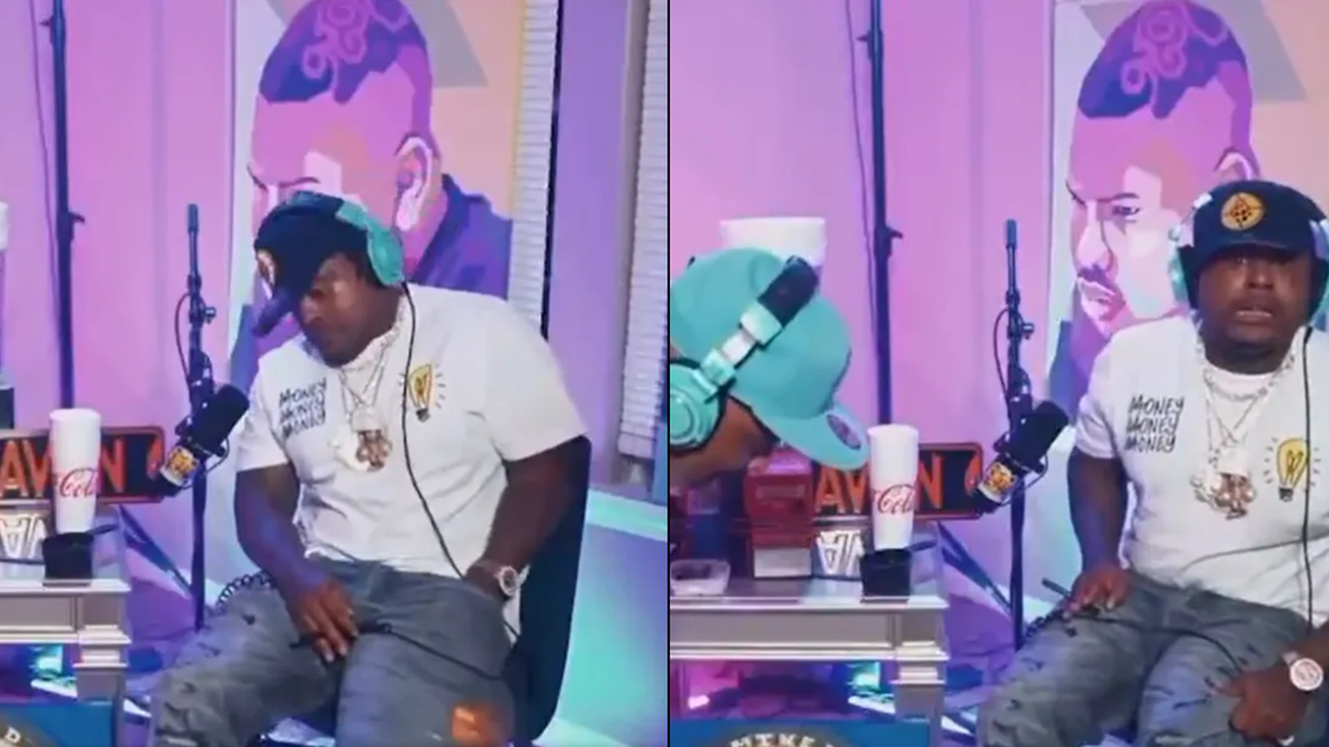 Shocking moment rapper fires gun in his pocket during live interview and then carries on filming