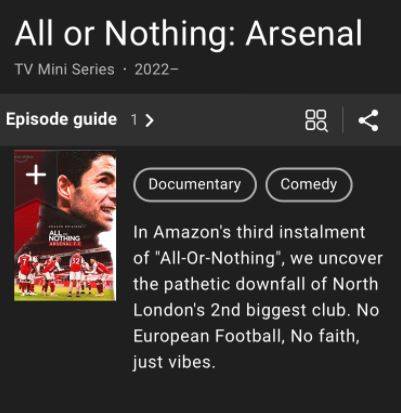 Arsenal S Amazon Prime Documentary All Or Nothing Retitled As Comedy