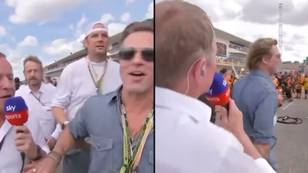 F1粉丝在布拉德·皮特（Brad Pitt）大怒，因为他在尴尬的网格步行中拒绝马丁·布伦德（Martin Brundle）