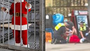 圣诞老人在奇异的兔子摊牌中被警察喷洒并被警察逮捕