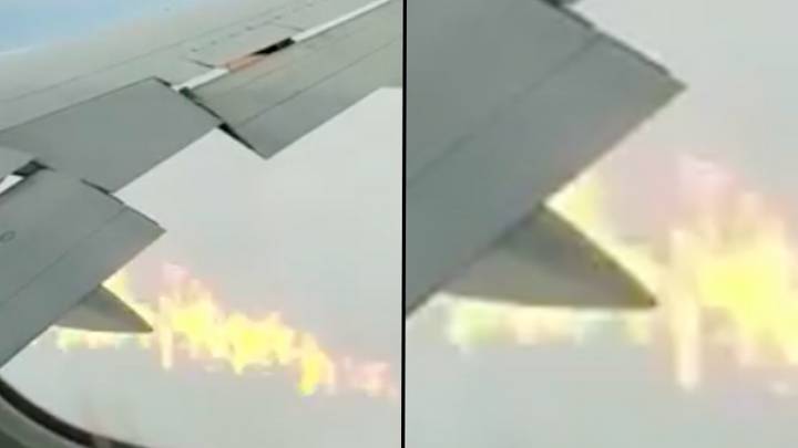 飞机被迫进行紧急降落，因为火焰从飞机飞机中部爆发
