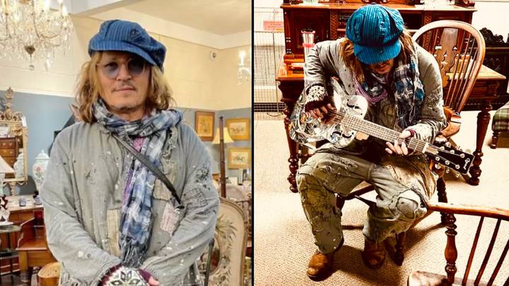 约翰尼·德普（Johnny Depp）乘直升机出现到英国古董店，只是看吉他