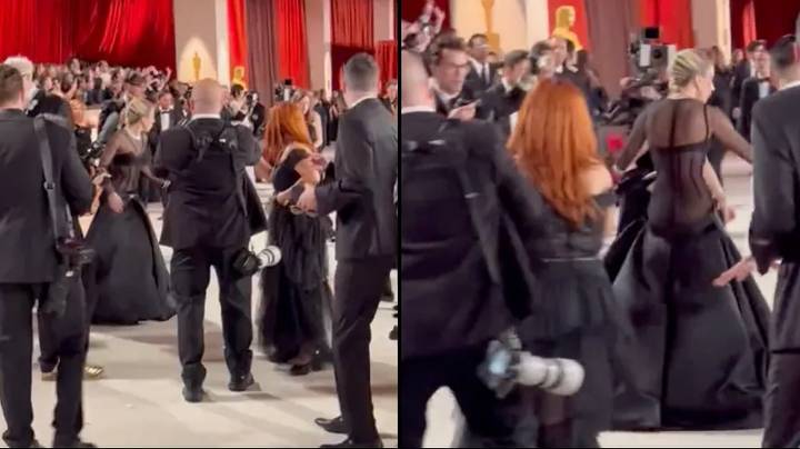Lady Gaga跌倒在奥斯卡红地毯上后，急于拯救狗仔队