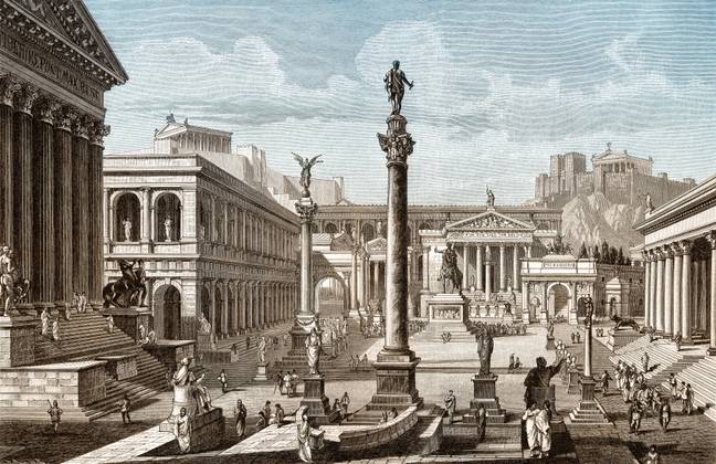 古罗马在所有荣耀中。没有图片，有人被塞在麻袋里，扔在河里。学分：Falkensteinfoto / Alamy股票照片