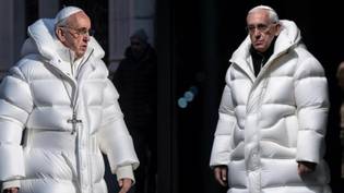 恐怖的警告是穿着白色河豚外套的教皇的照片愚弄互联网