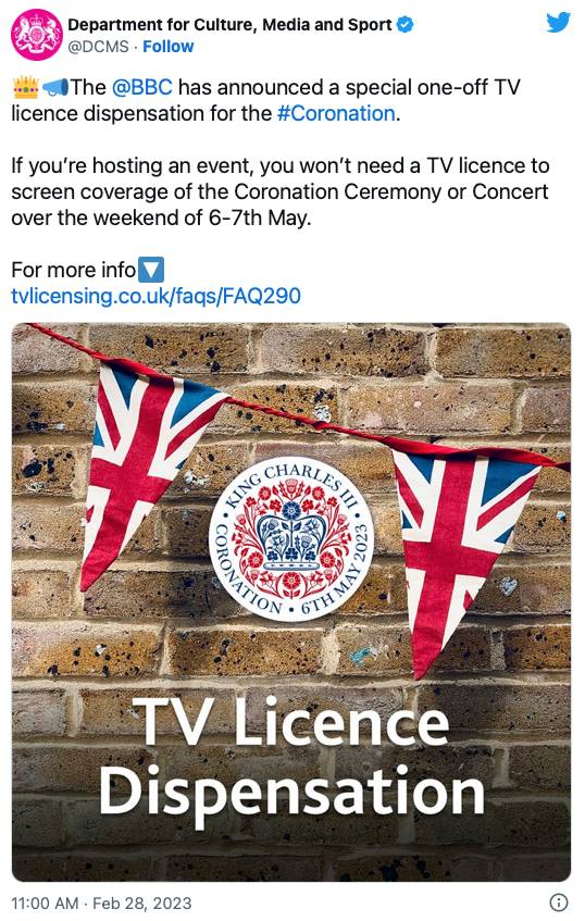 英国广播公司（BBC）宣布，他们将允许没有电视执照的人观看一个周末的报道。信用：Twitter