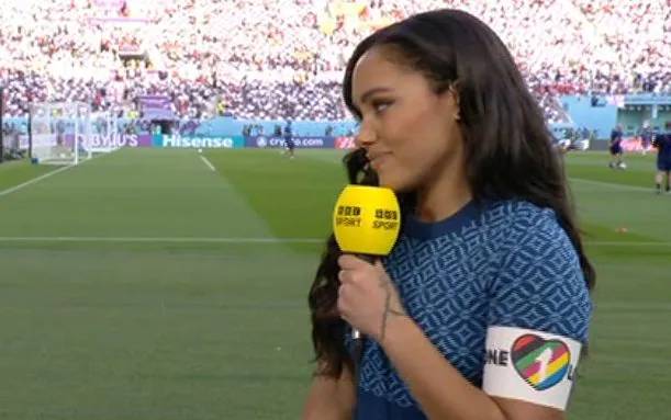 Alex Scott also made a stand after FIFA banned players wearing armbands supporting LGBT+ people during the recent World Cup. Credit: BBC