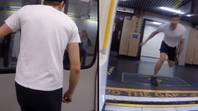令人难以置信的视频显示，男人在伦敦车站之间奔跑，可以上管