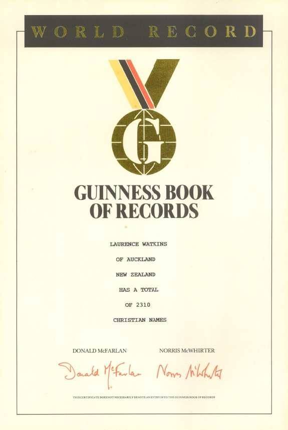 吉尼斯世界纪录书给沃特金斯的证书。学分：laurencewatkins.com