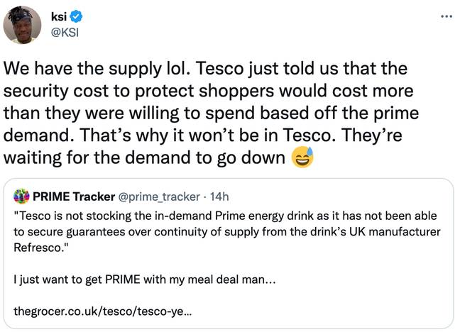 YouTuber最近回答了有关Tesco不出售Prime的推文。信用：Twitter