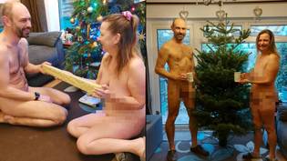 夫妻在客人穿衣服的同时完全赤裸裸地度过圣诞节