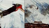 从120米的塔楼跳跃的基础跳线，但降落伞没有打开，因为朋友拍摄整件事