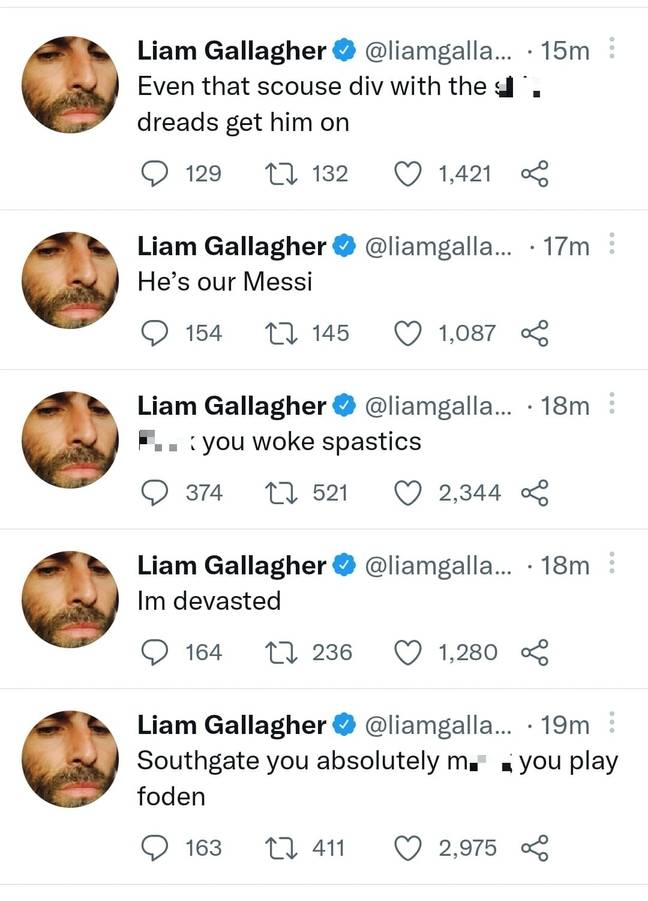 利亚姆·加拉格尔（Liam Gallagher）在推特上发了推文，然后删除了两个能干的诽谤。信用：Twitter