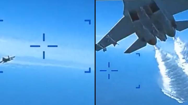 视频显示俄罗斯战斗机坠入美国无人机的视频使观众分歧是否是故意的