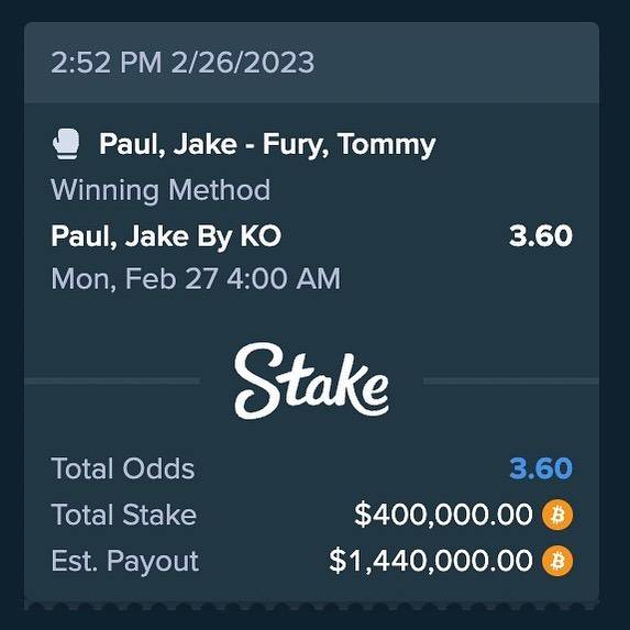 德雷克（Drake）在保罗（Paul）上投注了40万美元，预计$ 1,440,000的支出。图片来源：champagnepapi/instagram