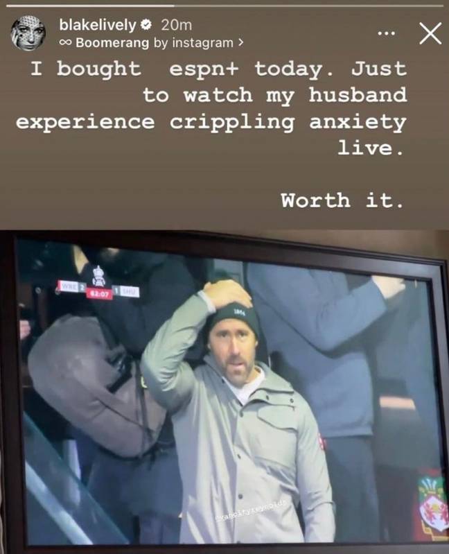 布雷克·莱弗利（Blake Lively）在雷克瑟姆（Wrexham）在足总杯中的平局之后忍不住。图片来源：Blake Lively/Instagram