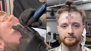 小伙子让热狗十字架纹身在头上，让人们完全困惑