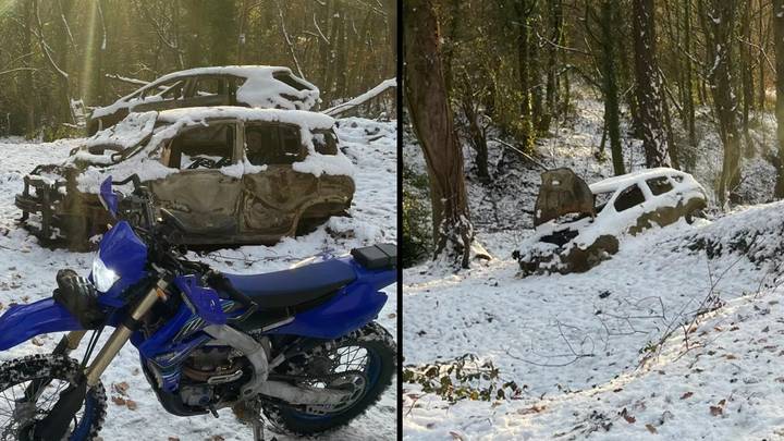 英国警方发现磨砂雪地覆盖的汽车墓地里装满了“被盗车辆”