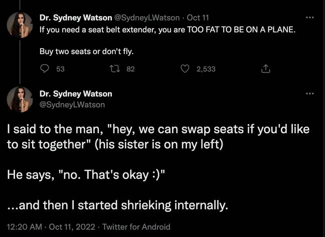 She didn't 'care' if her mindset 'is mean'. Credit: Dr Watson / Twitter