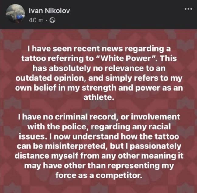 伊万·尼科洛夫（Ivan Nikolov）否认种族主义，此后被删除。信用：Facebook。