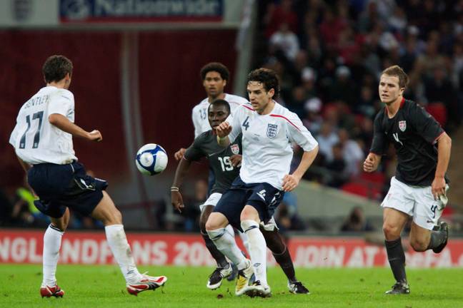 Owen Hargreaves en action lors d'un match amical contre les États-Unis au stade de Wembley.  (Alay)
