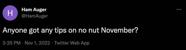 一名性教育者已经为如何在No Not Notember（NNN）生存提供了建议。图片来源： @hamauger/ Twitter