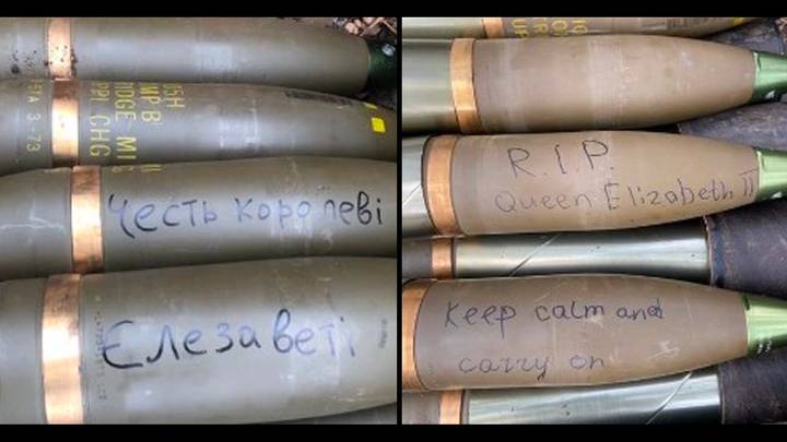 乌克兰士兵在炸弹上写了伊丽莎白女王在炸弹上致敬