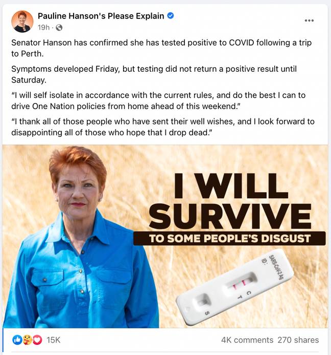 Facebook/波琳·汉森（Pauline Hanson）请解释。