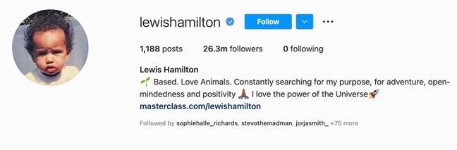 汉密尔顿在Instagram上取消了所有人的关注。信用：Instagram