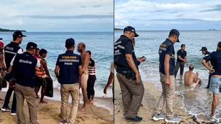 赤裸裸的英国人在泰国海滩上发现了巨大的弯头，没有回忆过去两天“loading=