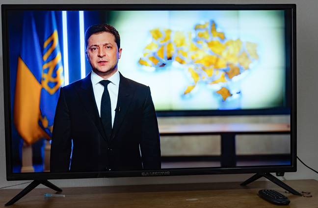 乌克兰总统沃迪米尔·泽伦斯基（Volodymyr Zelensky）今天早些时候对该国讲话。信用：Alamy