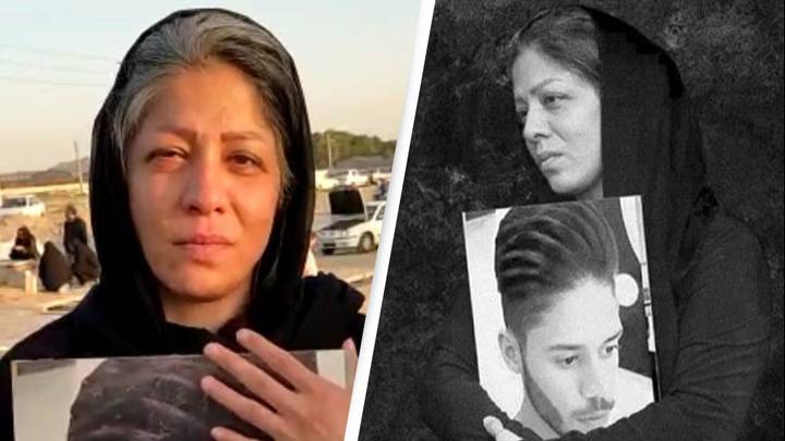 悲伤的伊朗母亲因抗议儿子的死而面临100睫毛