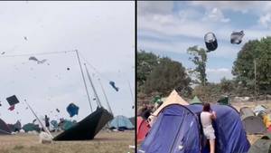 英国节日帐篷和垃圾在令人难以置信的“龙卷风”视频中飞走