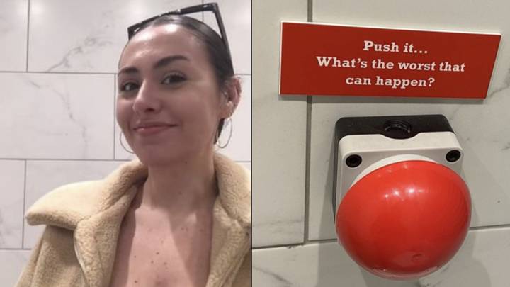 女人在英国发现“最酷的厕所”，这是由大红色纽扣转变的