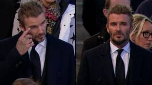 大卫·贝克汉姆（David Beckham）自从凌晨2点以来排队后站在女王的棺材前面撕裂