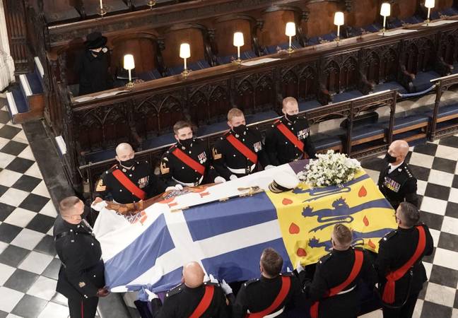 爱丁堡公爵在温莎城堡的圣乔治教堂举行的葬礼期间。信用：PA图像/Alamy Stock Photo