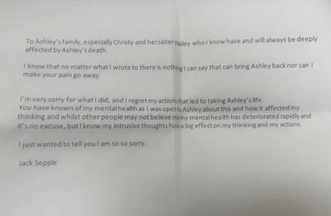 塞普尔（Sepple）向家人道歉，杀害了女儿阿什利（Ashley）。信用：埃塞克斯警察
