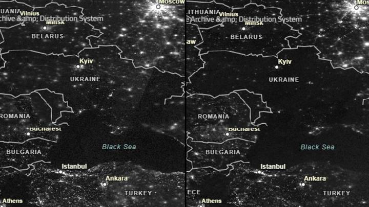 NASA卫星图像自入侵以来在乌克兰城市显示灯光