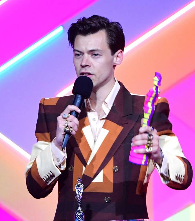 哈里·斯泰尔斯（Harry Styles）在2021年英国颁奖典礼上。信用：Alamy“loading=
