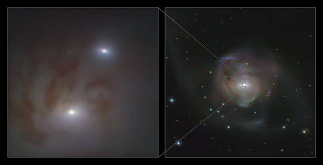 两个超大型黑洞将在灾难性碰撞中合并。（信用：SWNS）