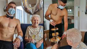 106岁的曾祖母得到一个裸体管家来庆祝她的生日