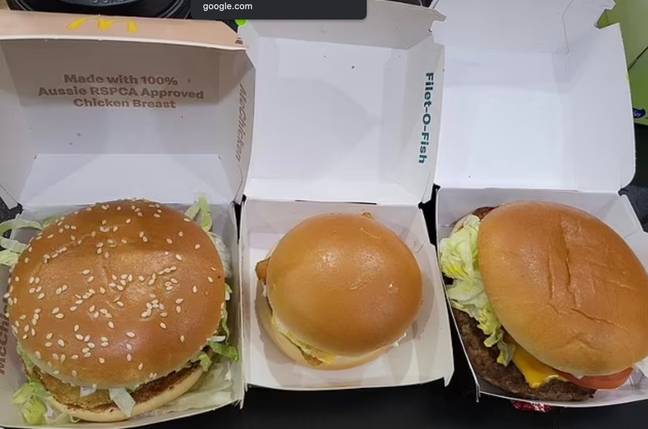 麦当劳否认他们的汉堡已经缩水的任何阴谋。信用：Facebook