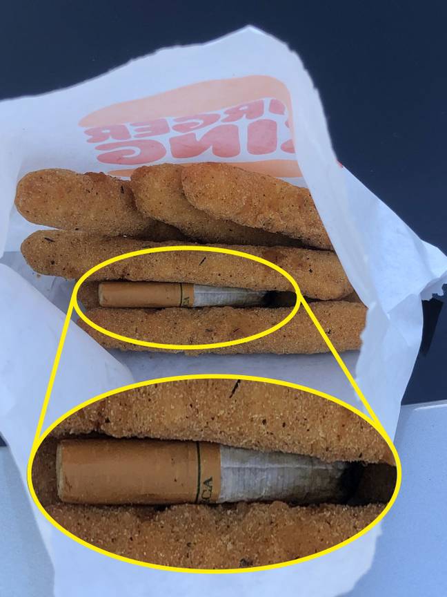O cigarro foi descoberto entre um pacote de batatas fritas. Crédito: Kennedy News and Media