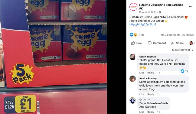 一个Facebook集团分享了英国多家超市发现的奶油鸡蛋价格的不同价格。信用：极限优惠券和讨价还价英国/ Facebook