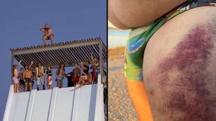 水上乐园在人类从滑梯上跳下病后发表声明，使他受伤
